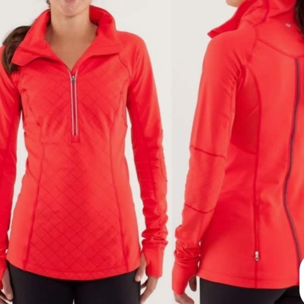 Lululemon Toasty Tech, Red Coral 1/2 Zip Pullover Activewear Jacket, Size 8